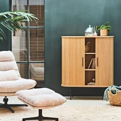 Buffet placage chêne naturel 3 étagères h118cm - nola