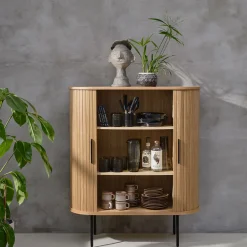 Buffet placage chêne naturel 3 étagères h118cm - nola