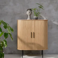 Buffet placage chêne naturel 3 étagères h118cm - nola