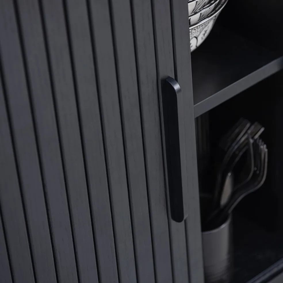 Buffet placage chêne noir 3 étagères h118cm - Nola