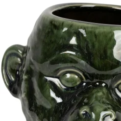 Cache pot singe en grès kaki et doré - Sanaga