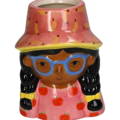 Cache-pot fille en dolomite multicolore h10cm