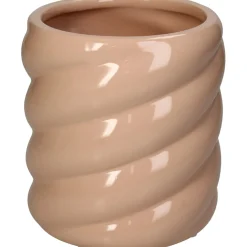 Cache-pot torsadé en grès rose d14cm