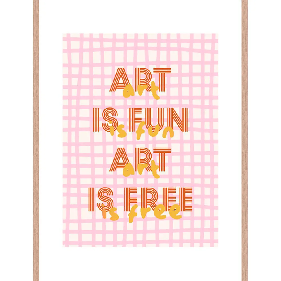 Cadre avec affiche "Art is Fun Art is Free" en chêne clair 50x70cm - Lario
