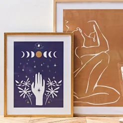 Cadre deco encadré main visionn bleu et doré 42x52cm