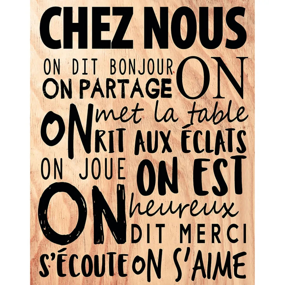 Cadre "Chez nous" en bois naturel et noir 30x40cm