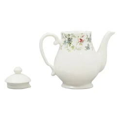 Cafetiere en Faïence blanc et multicolore - fleurs champs