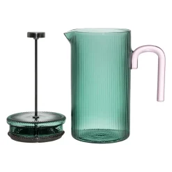 Cafetière à piston striée en verre borosilicate émeraude et rose 1L