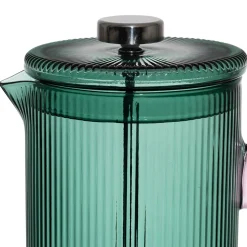 Cafetière à piston striée en verre borosilicate émeraude et rose 1L