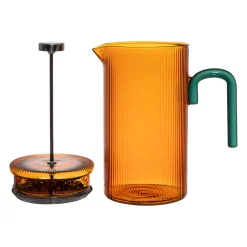Cafetière à piston striée en verre borosilicate ambre et émeraude 1L