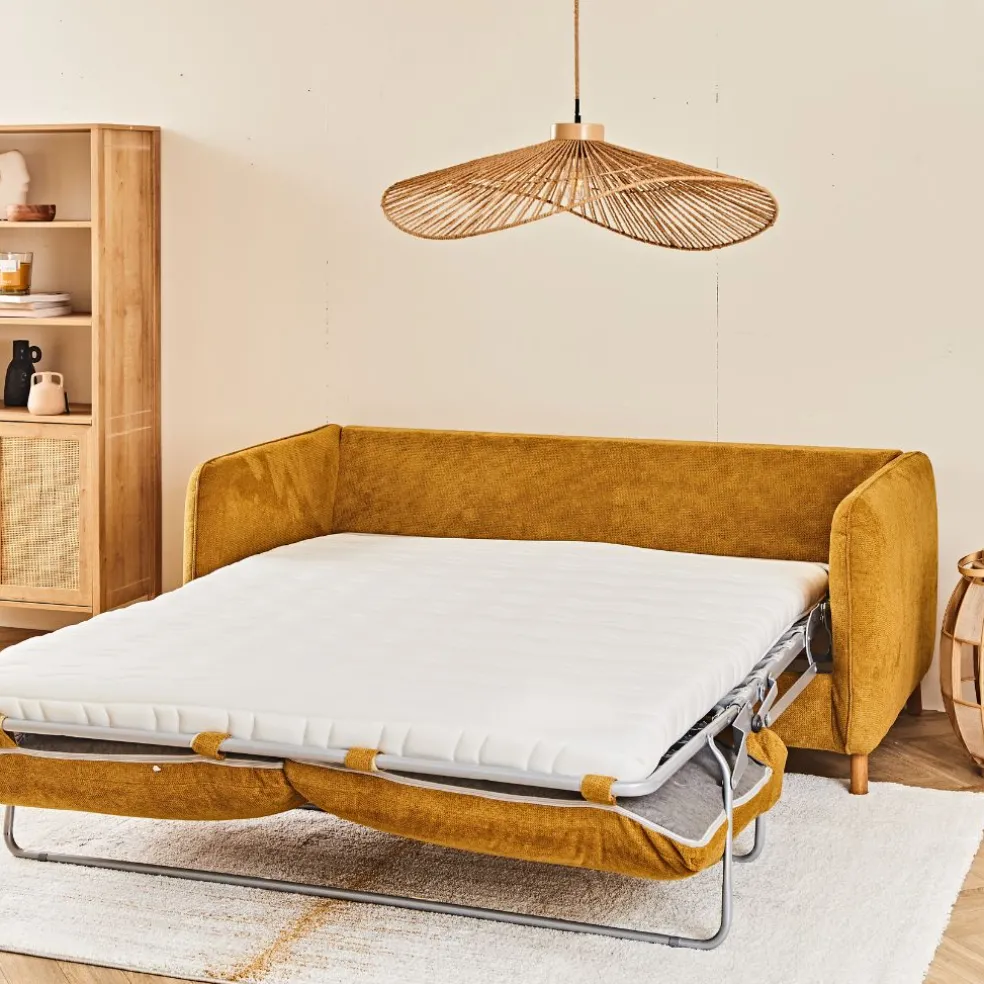 Canapé convertible 2 places Gustave - Tissu Texturé - Crown Moutarde