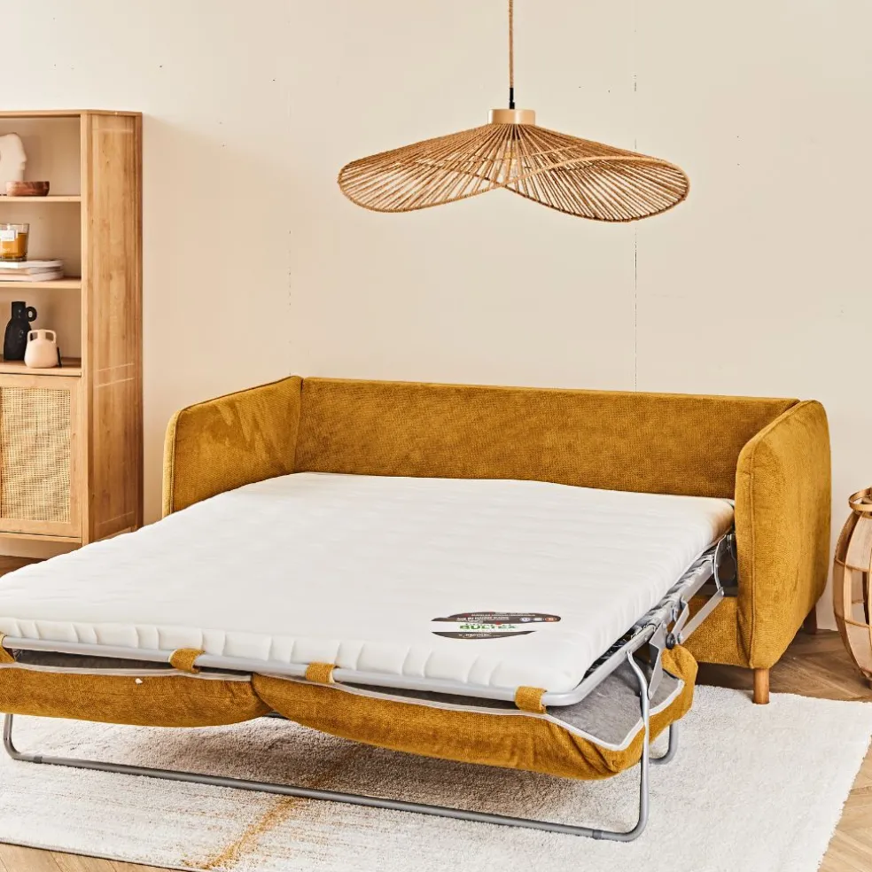 Canapé convertible 2 places Gustave - Tissu Texturé - Crown Moutarde