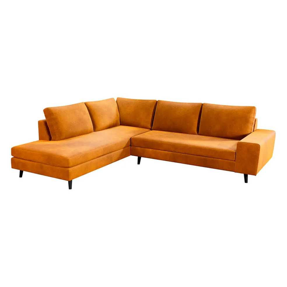 Canapé d'angle gauche 5 places André - velours vintage - Adore gold