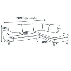 Canapé d'angle gauche 5 places André - velours vintage - Adore gold