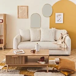 Canapé fixe 3 places Basile - Effet Velours Côtelé - Fjord Écru