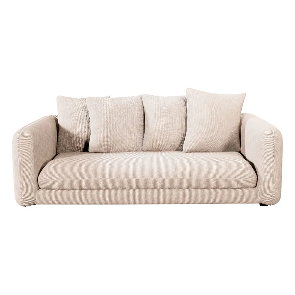 Canapé fixe 3 places Basile - Effet Velours Côtelé - Fjord Écru