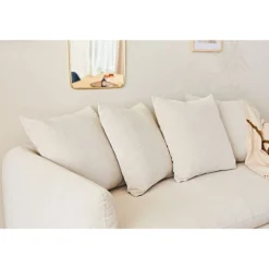 Canapé fixe 3 places Basile - Effet Velours Côtelé - Fjord Écru