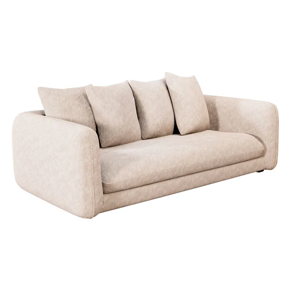 Canapé fixe 3 places Basile - Effet Velours Côtelé - Fjord Écru