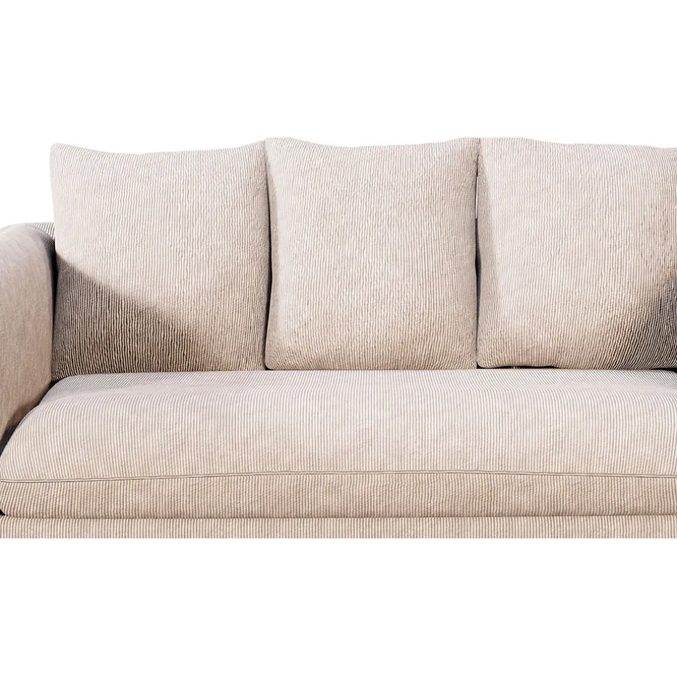 Canapé fixe 3 places Basile - Effet Velours Côtelé - Fjord Écru