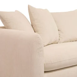 Canapé fixe 3 places Basile - Effet Velours Côtelé - Fjord Écru