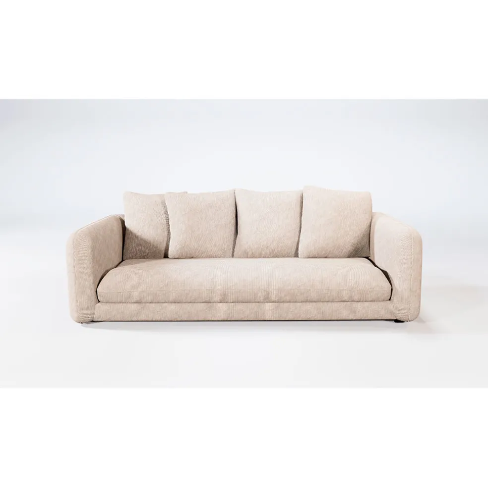 Canapé fixe 3 places Basile - Effet Velours Côtelé - Fjord Écru