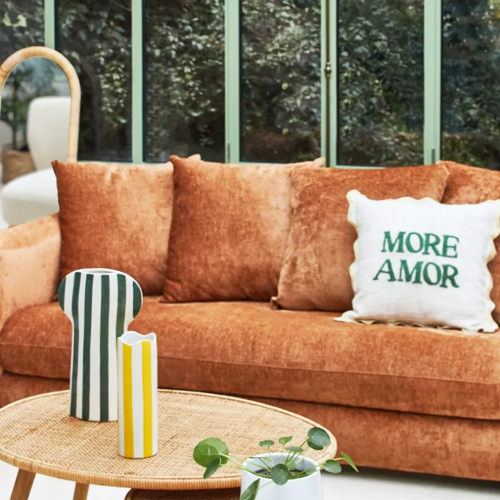 Canapé fixe 3 places Basile - Velours Texturé - Perfect Harmony Écureuil