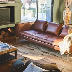 Canapé fixe 3 places en cuir vintage cognac - Montino