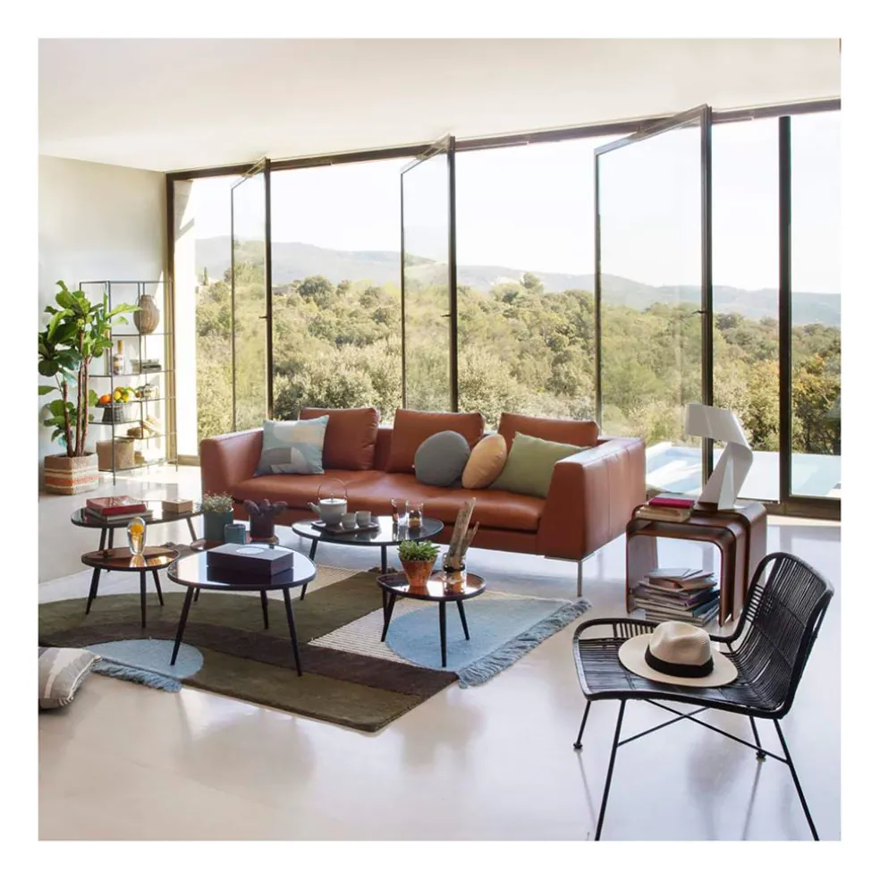 Canapé fixe 3 places en cuir vintage cognac - Montino