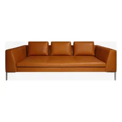 Canapé fixe 3 places en cuir vintage cognac - Montino