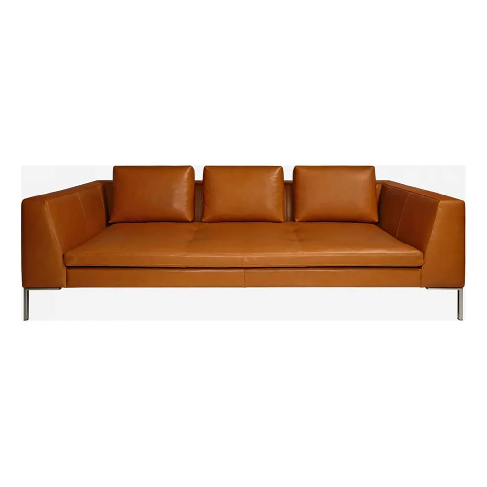 Canapé fixe 3 places en cuir vintage cognac - Montino