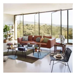 Canapé fixe 3 places en cuir vintage cognac - Montino