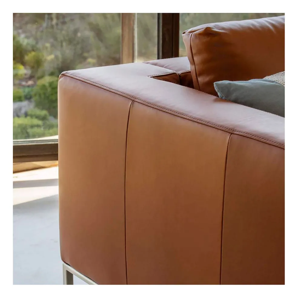 Canapé fixe 3 places en cuir vintage cognac - Montino