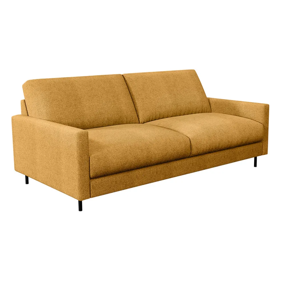 Canapé fixe 3 places Gaspard - Tissu Texturé - Crown Moutarde