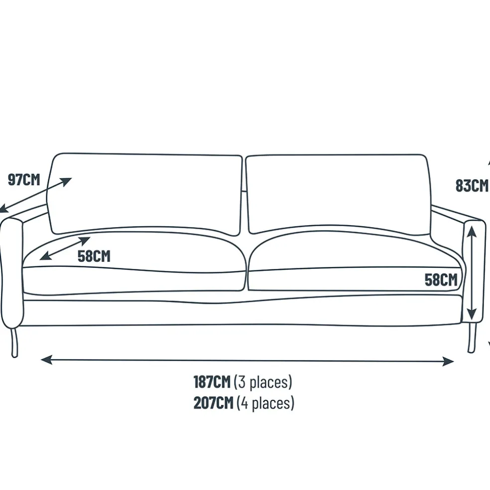Canapé fixe 3 places Gaspard - Velours Vintage - Adore Anthracite