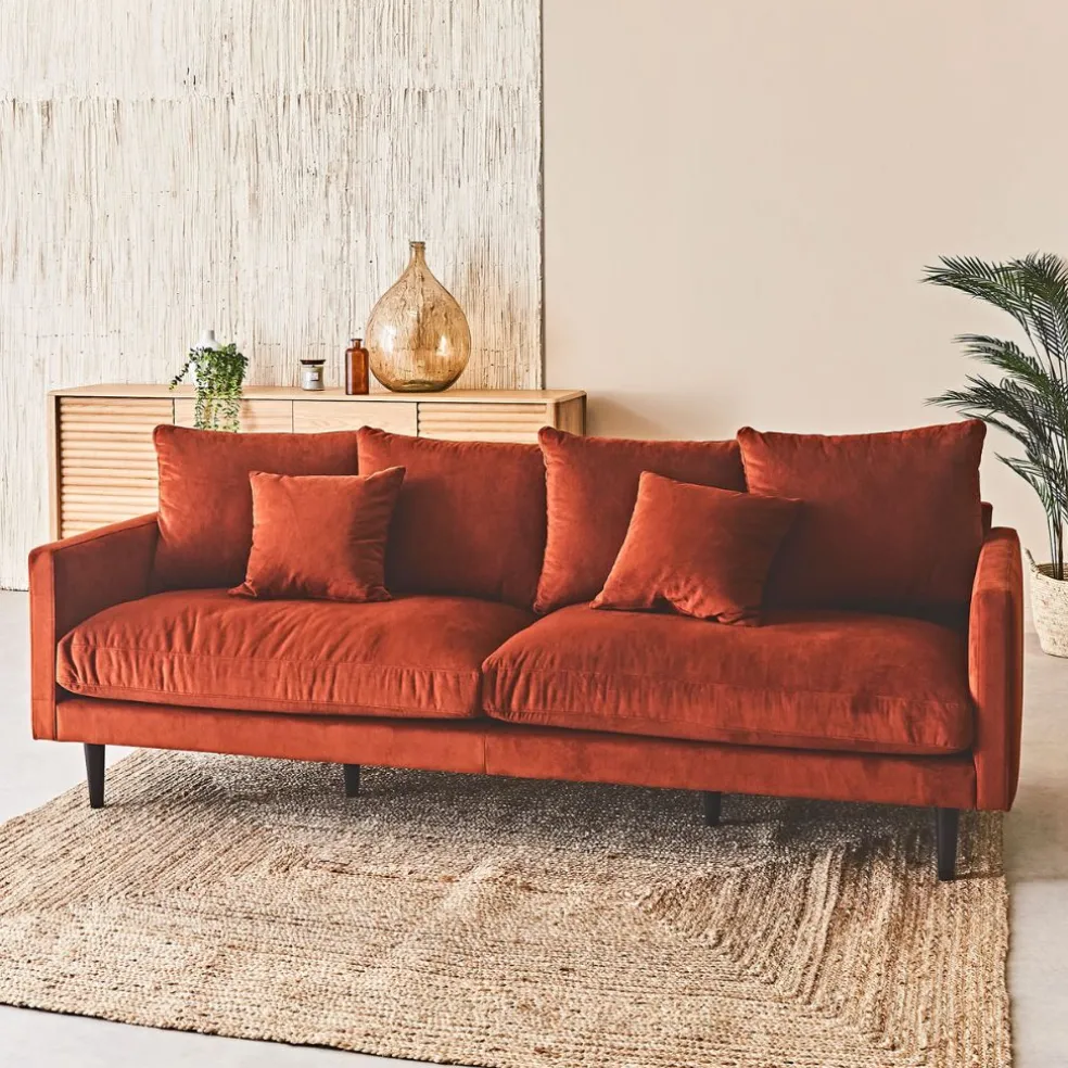 Canapé fixe 4 places Marius - Effet Velours - Seven Turtle