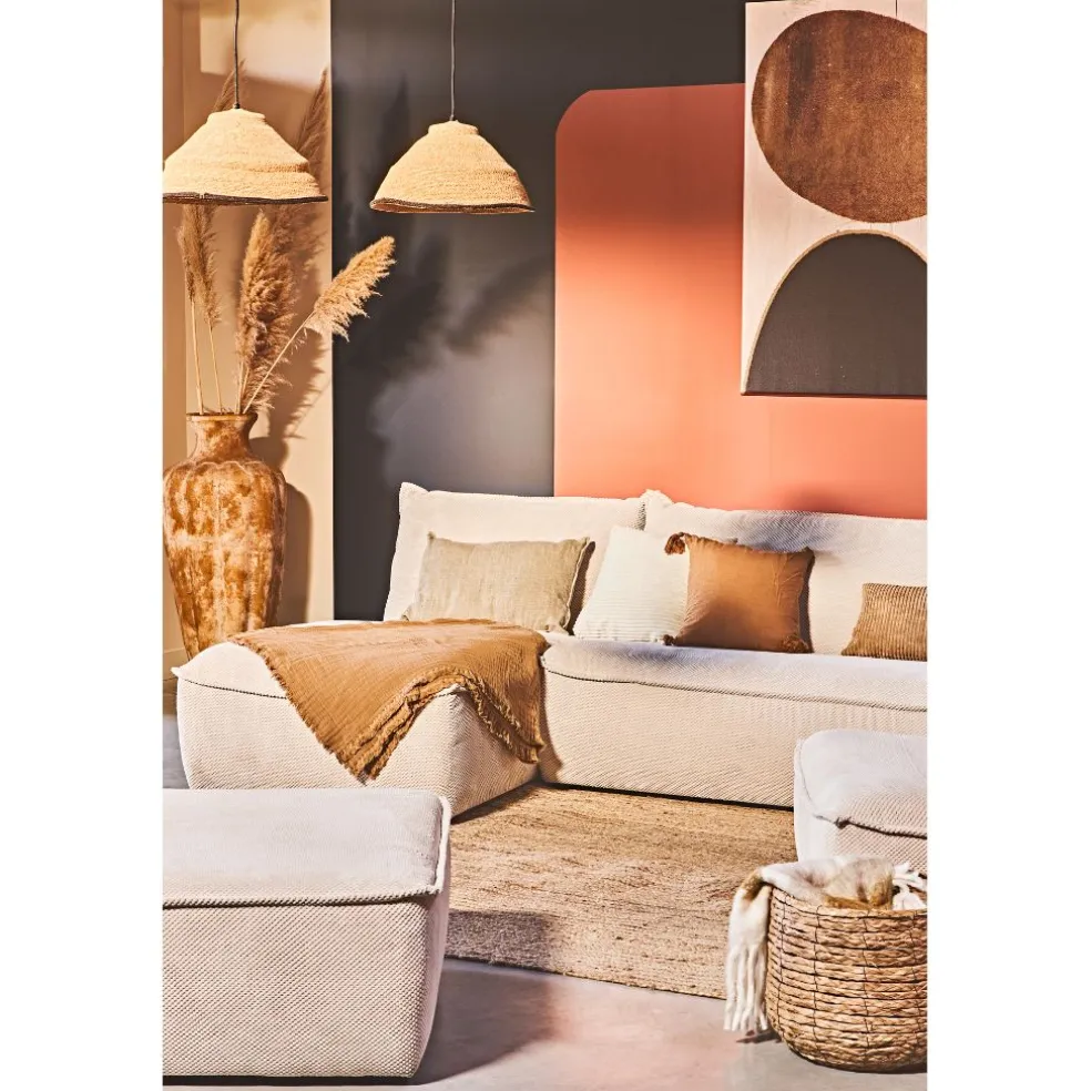 Canapé modulable 4 places avec pouf ivoire - Aubin