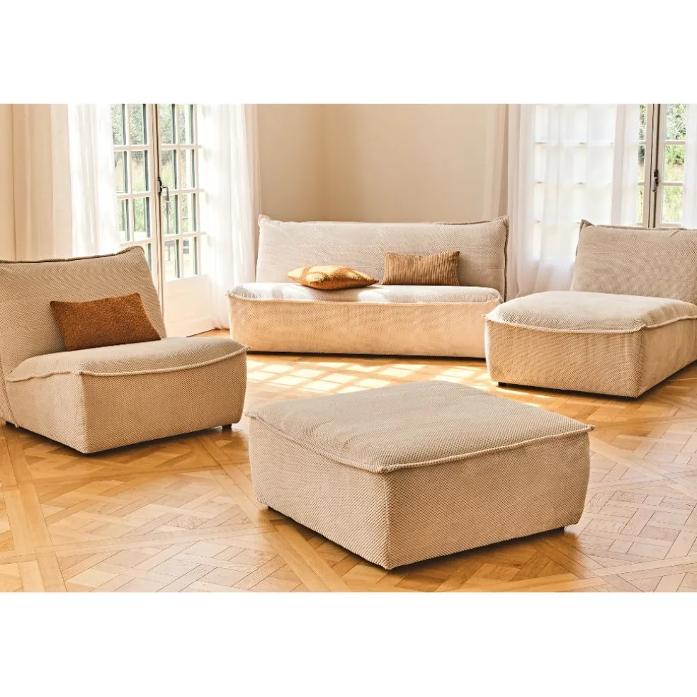 Canapé modulable 4 places avec pouf ivoire - Aubin
