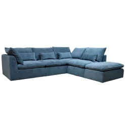 Canapé modulable 4 places bleu grisé avec pouf - Auguste