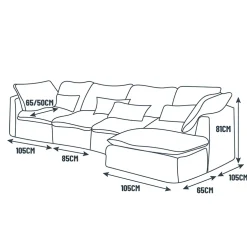Canapé modulable 4 places bleu grisé avec pouf - Auguste