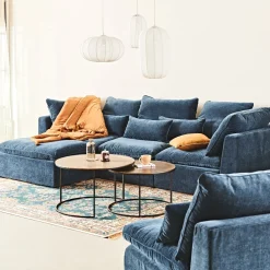Canapé modulable 4 places bleu grisé avec pouf - Auguste