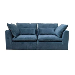 Canapé modulable 4 places bleu grisé avec pouf - Auguste