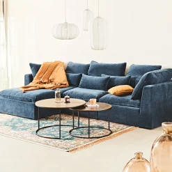 Canapé modulable 3 places bleu grisé avec pouf - Auguste