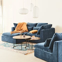 Canapé modulable 3 places bleu grisé avec pouf - Auguste