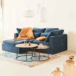 Canapé modulable 3 places bleu grisé avec pouf - Auguste