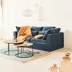 Canapé modulable 3 places bleu grisé avec pouf - Auguste