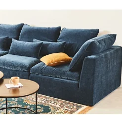 Canapé modulable 3 places bleu grisé avec pouf - Auguste