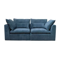 Canapé modulable 3 places bleu grisé avec pouf - Auguste