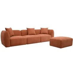 Canapé modulable 3 places terracotta avec pouf - Andrea