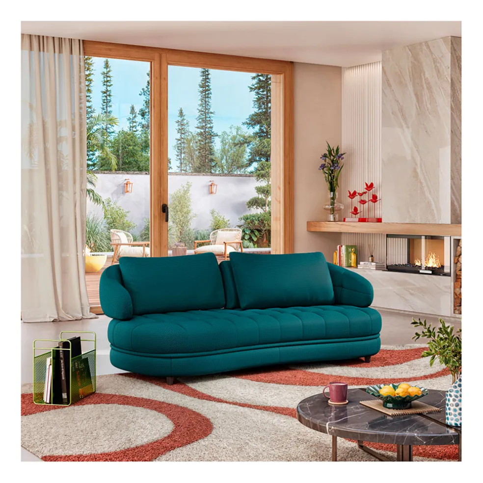 Canape 3 places en tissu 3d bleu canard - Oxia