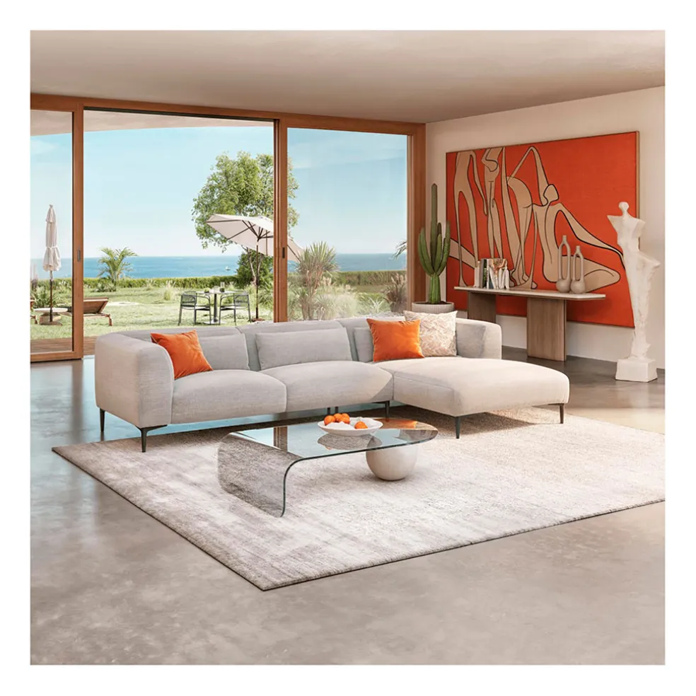 Canape angle droit fixe en tissu perlé gris - Tessie